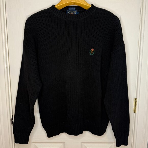 Vintage Chaps Ralph Lauren Handframed Navy Rib Knit Crewneck Sweater Size Medium - Picture 7 of 7